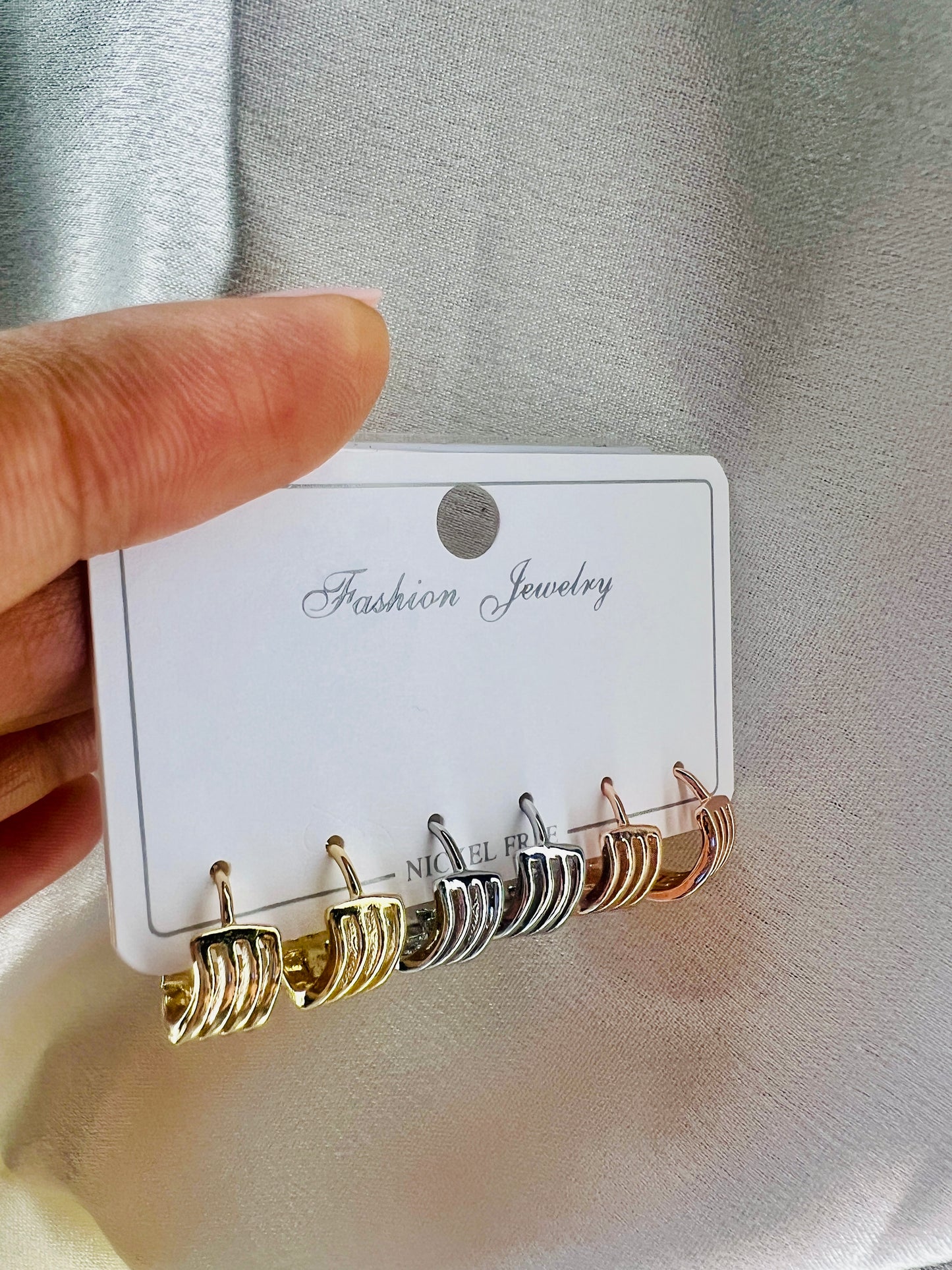 Triple Band Hoop Earrings Set – Gold, Silver & Rose Gold