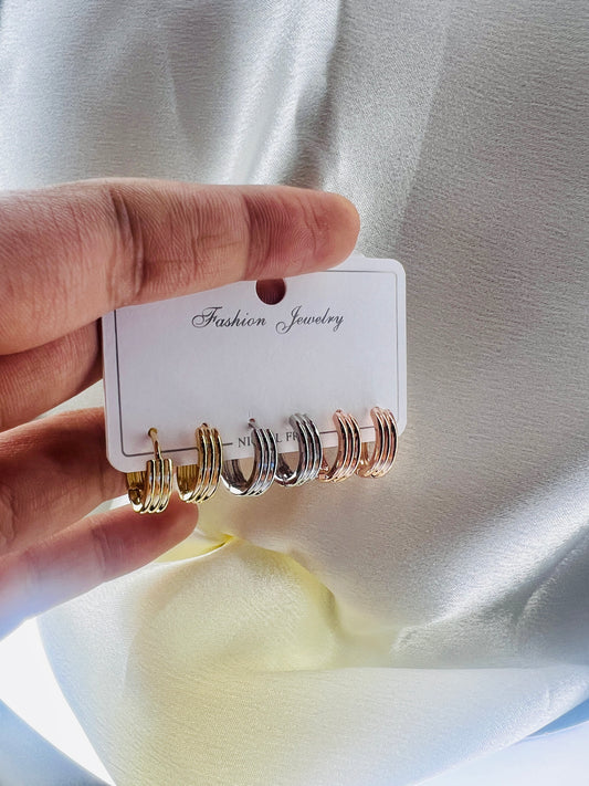 Band Hoop Earrings Set – Gold, Silver & Rose Gold