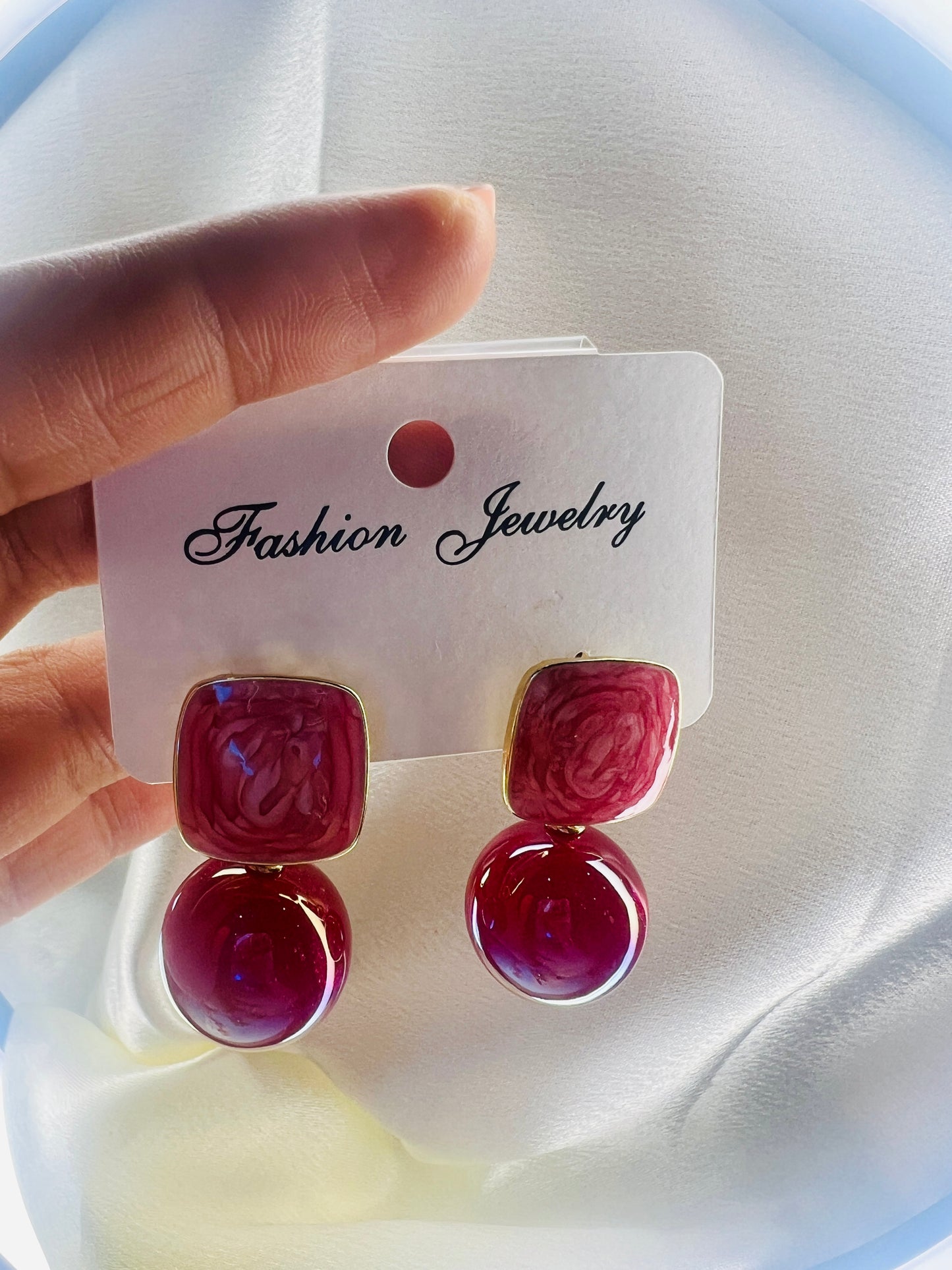 Dark Pink Modern Due Drop Earrings