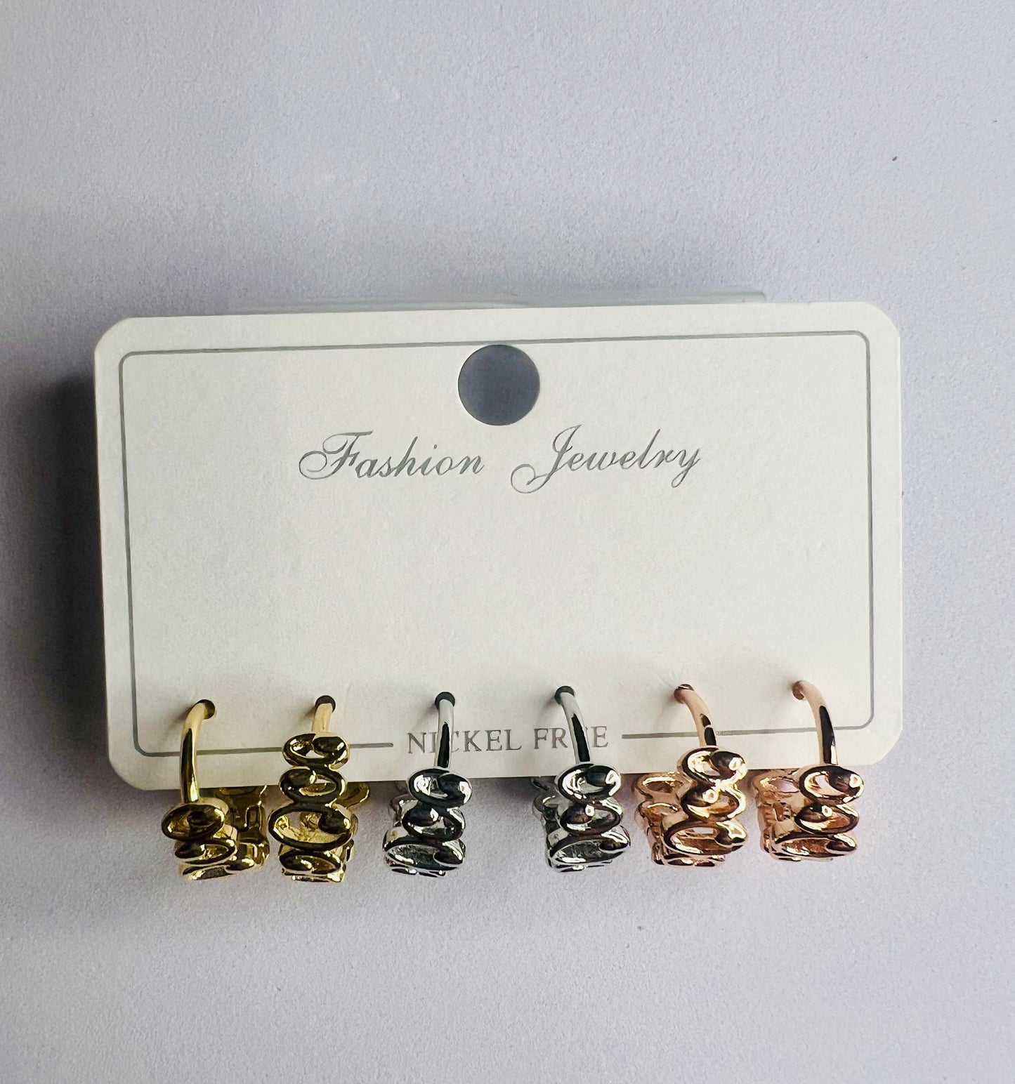 Wavy Hoop Earrings Set – Gold, Silver & Rose Gold