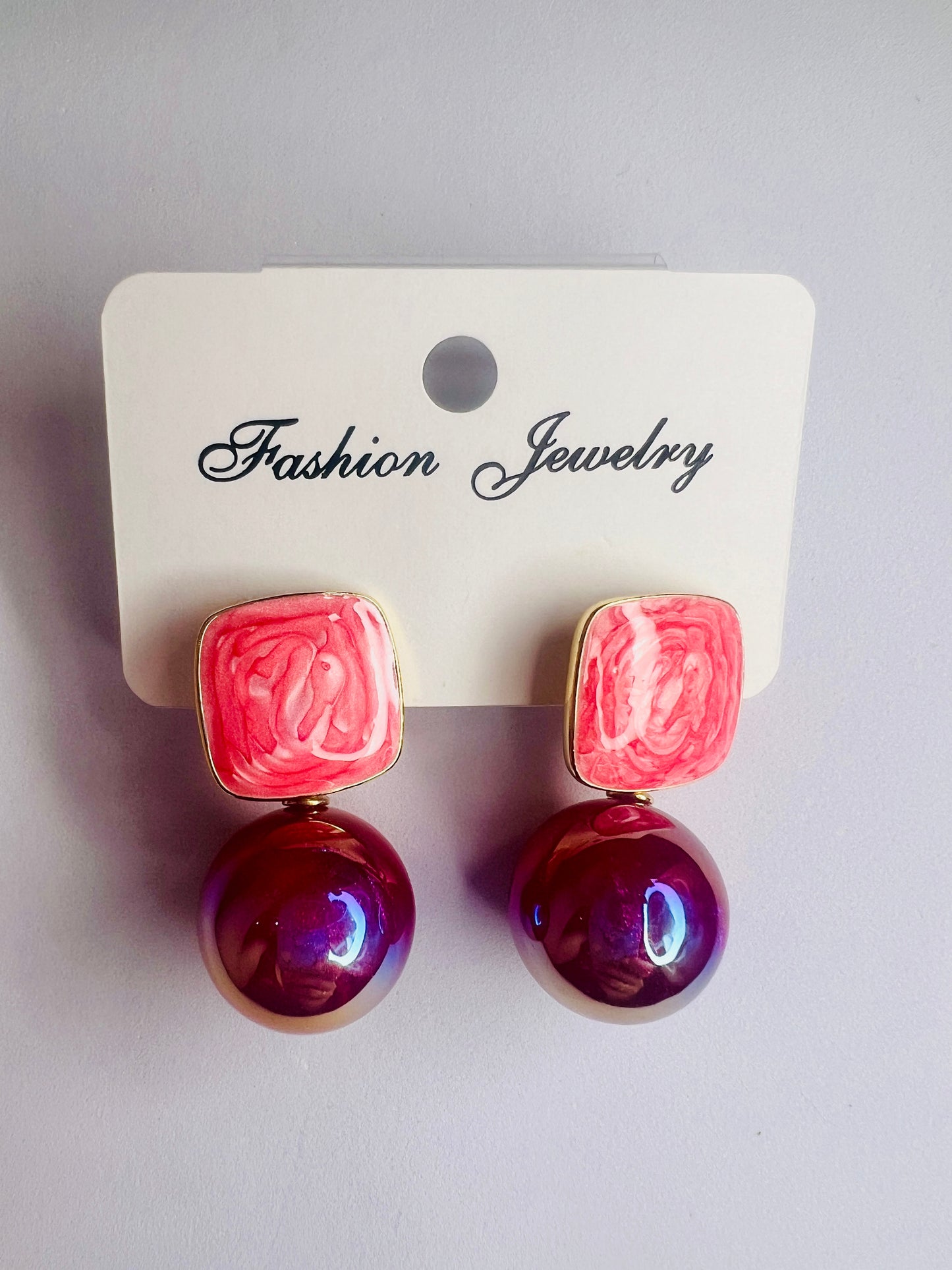 Dark Pink Modern Due Drop Earrings