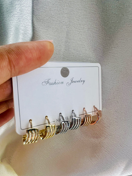 Triple Band Hoop Earrings Set – Gold, Silver & Rose Gold