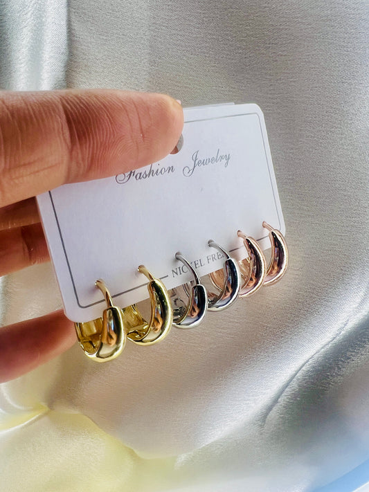 Chunky Dome Hoop Earrings Set – Gold, Silver & Rose Gold