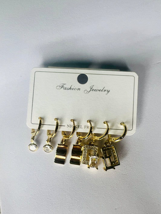 Geometric Charm Hoop Earrings Set – Crystal & Modern Shapes