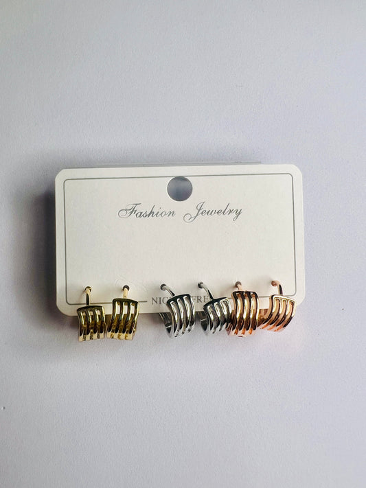 Triple Band Hoop Earrings Set – Gold, Silver & Rose Gold